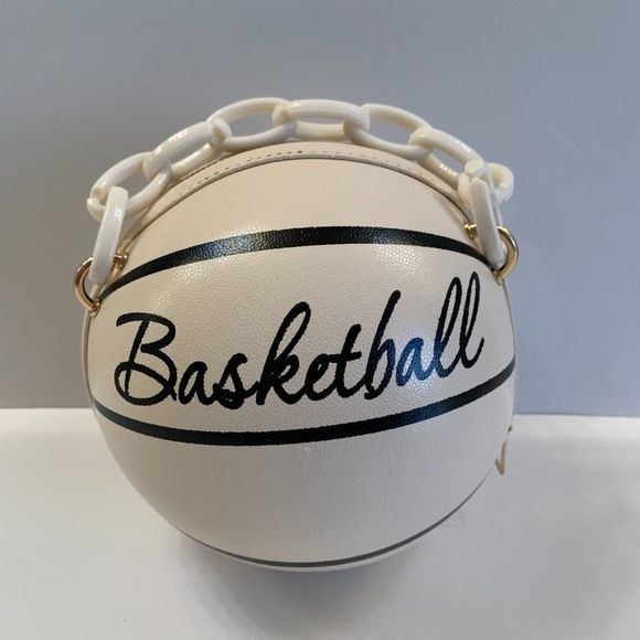 🏀🏀Basketball Shaped Crossbody Handbag Chain Handle -White🏀🏀 - Picture 3 of 10